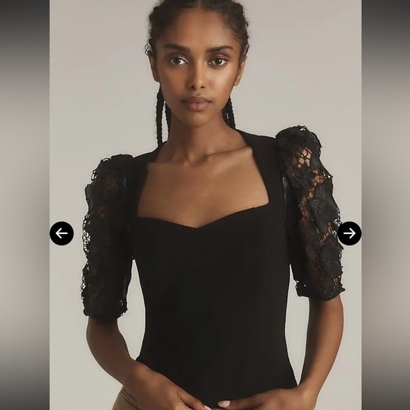 DOLAN LEFT COAST  Faux-Leather Cutwork Puff-Sleeve Blouse - Picture 2 of 10